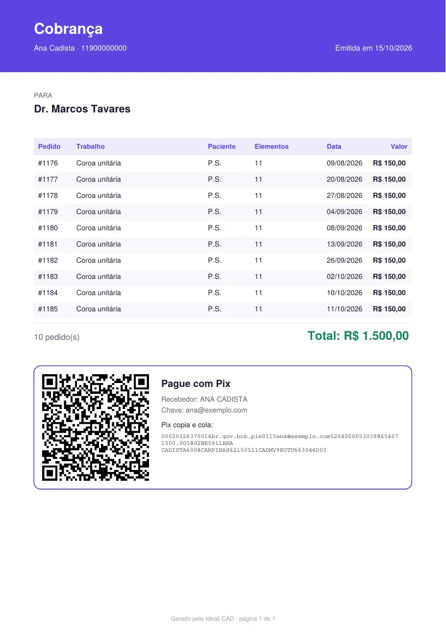 Cobrança em PDF com QR Code Pix