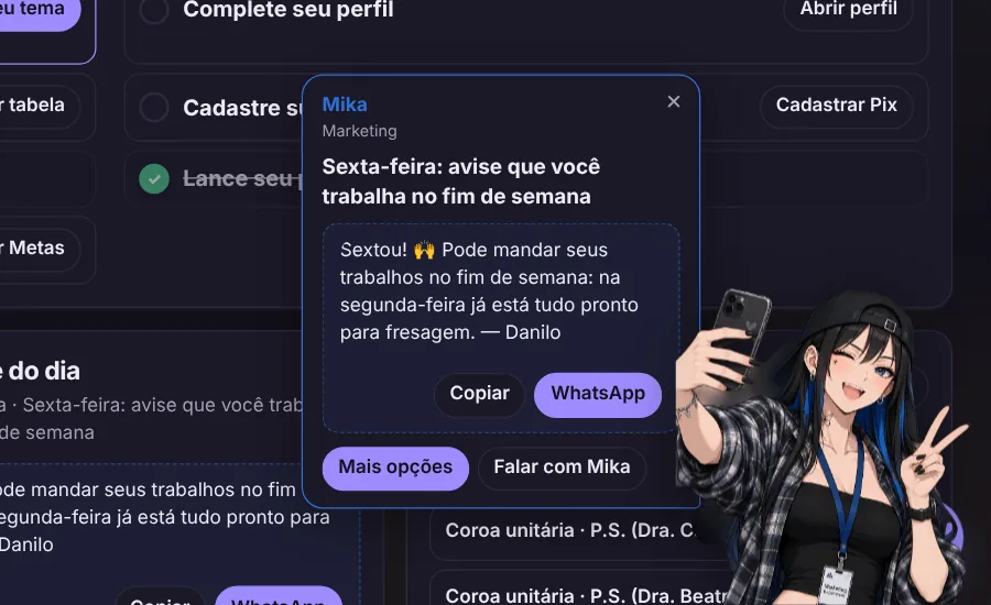 Agente aparecendo no canto da tela com uma dica