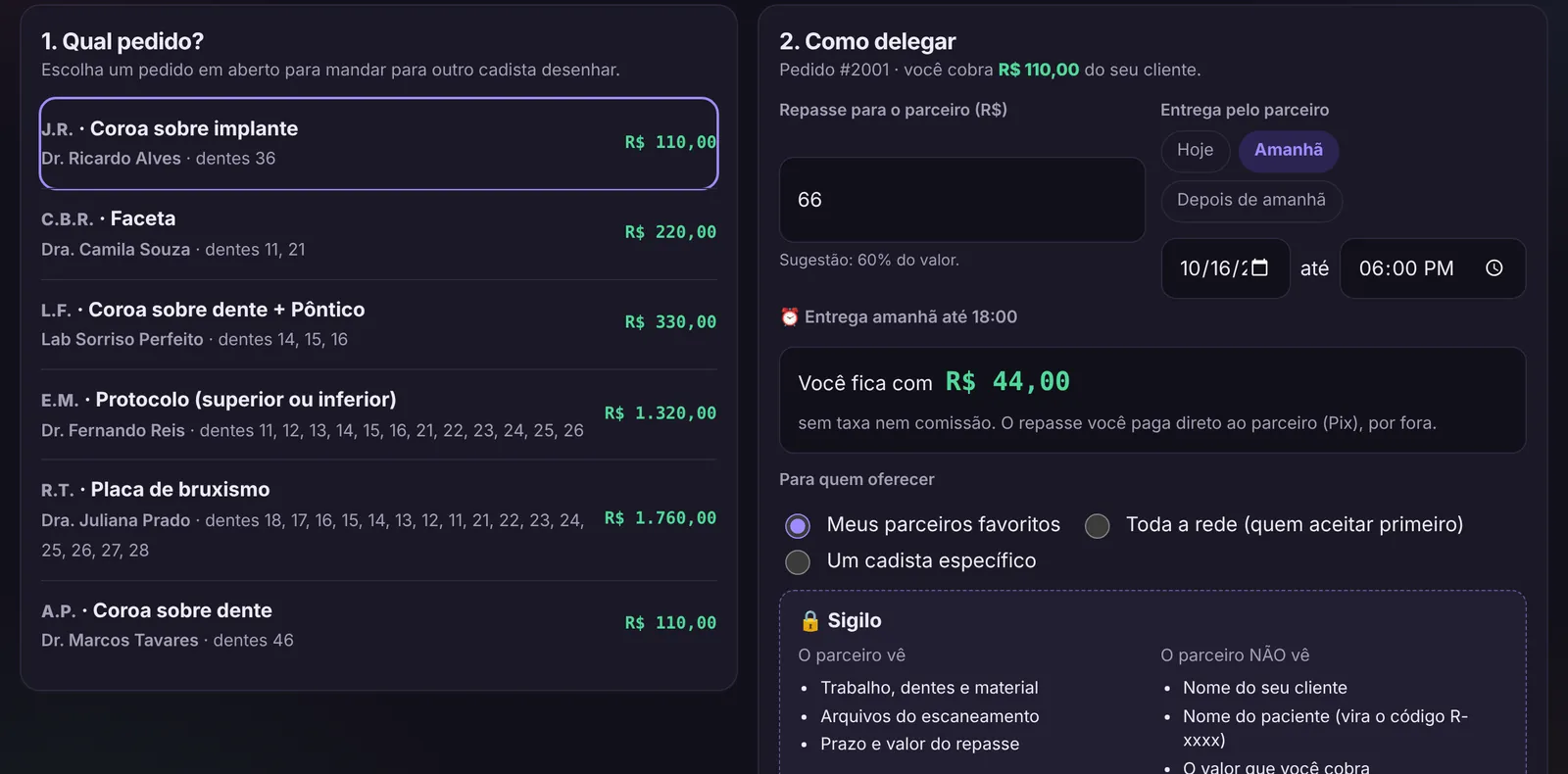 Tela do Ideali CAD: Delegar com sigilo