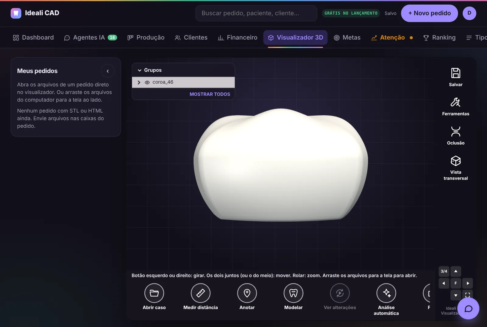 Visualizador 3D com uma coroa aberta